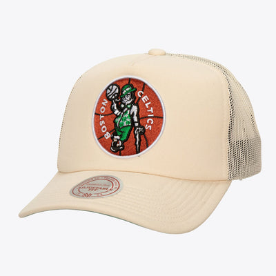 Mitchell & Ness Boston Celtics Cream Hardwood Classics Trucker Adjustable Hat