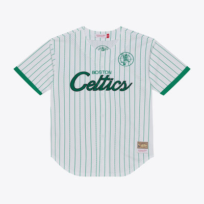 Mitchell & Ness Boston Celtics White Head Coach Pinstripe Mesh Full-Button Baseball Jersey
