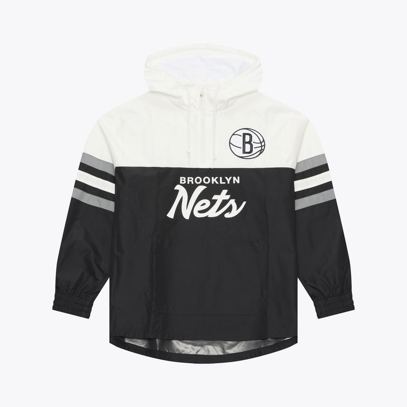 Mitchell & Ness Brooklyn Nets Black Head Coach Lightweight Anorak Quarter-Zip Windbreaker