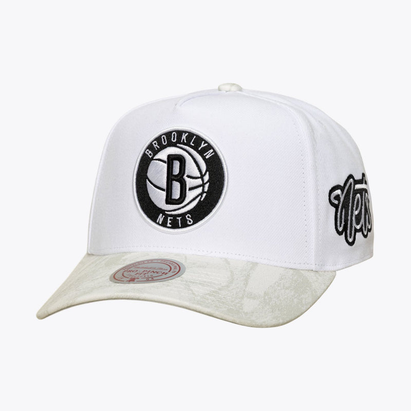 Mitchell & Ness Brooklyn Nets White Ghosted Pro Pinch Snapback Hat