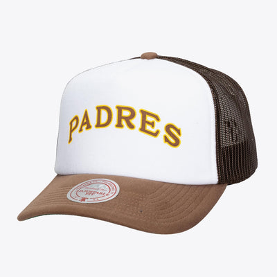 Mitchell & Ness San Diego Padres White/Brown Cooperstown Print It Trucker Adjustable Hat