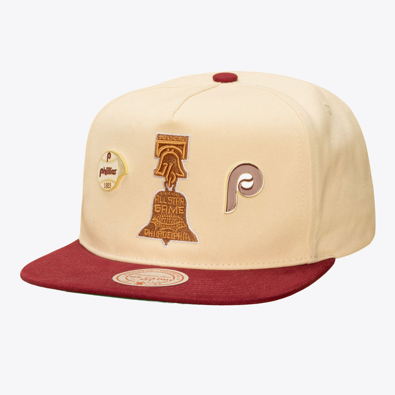 Mitchell & Ness Philadelphia Phillies 1976 MLB All-Star Game Cream/Burgundy Cooperstown Pinner Deadstock Caddy Snapback Hat