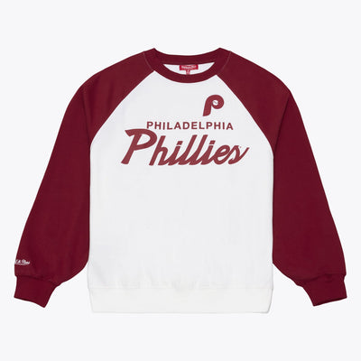 Mitchell & Ness Women's Philadelphia Phillies White/Burgundy Head Coach Lightweight Raglan Sweatshirt