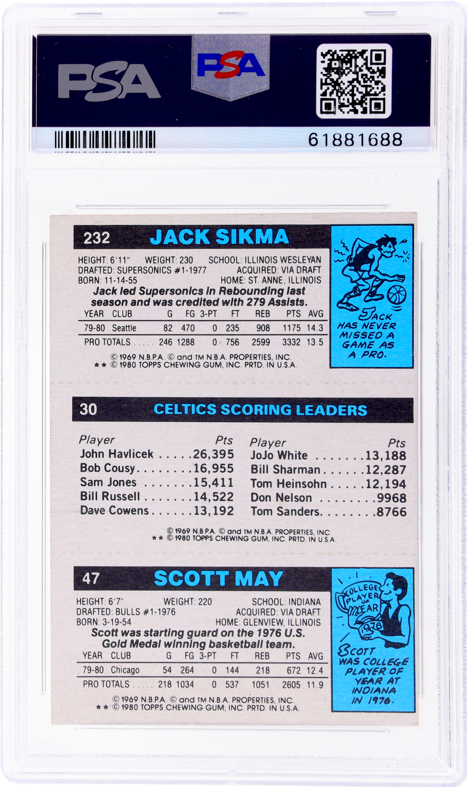 1980 Topps #98 Jack Sikma/Larry Bird/Scott May PSA 5