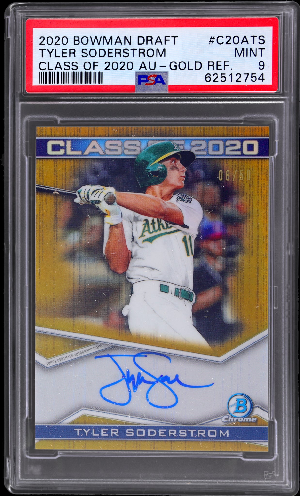 2020 Bowman Draft Class of '20 Auto Gold Refractor Tyler Soderstrom /50 PSA 9