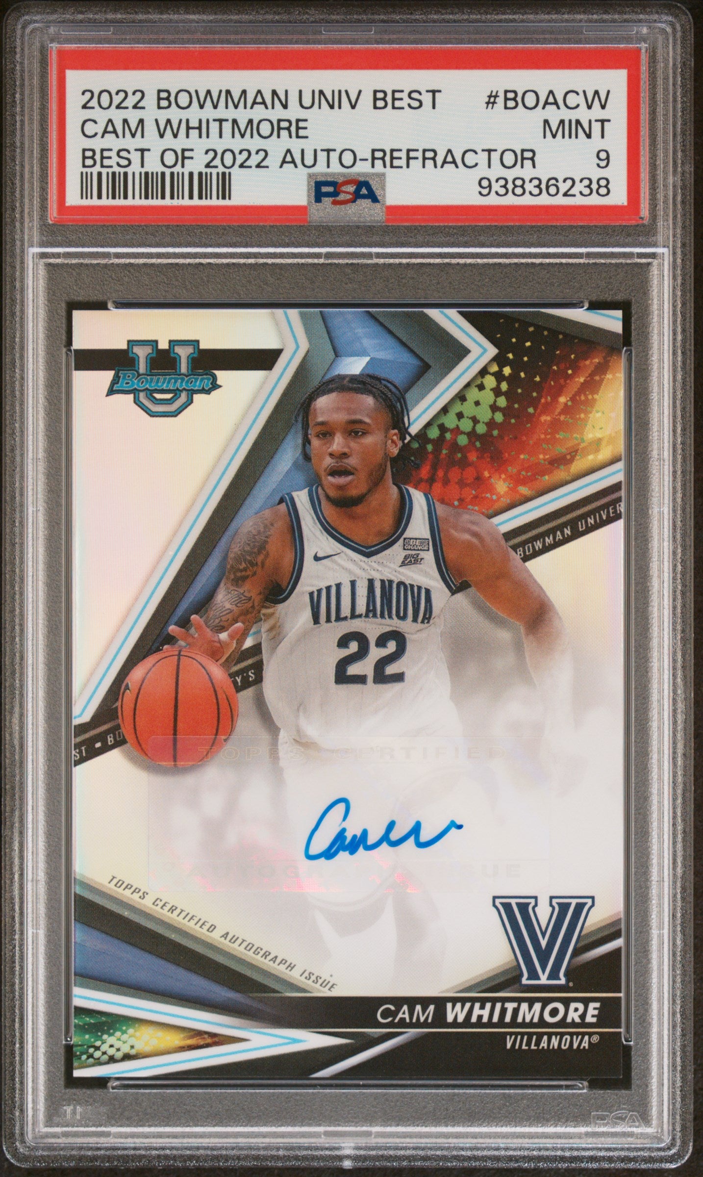 2022 Bowman's Best University #BOACW Cam Whitmore Best of '22 Autographs Refractors PSA 9