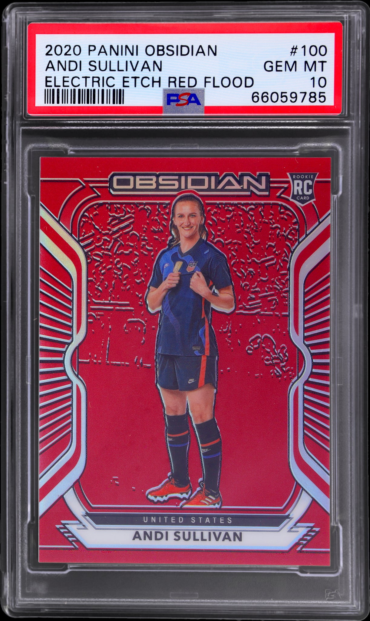 2020 Panini Obsidian #100 Andi Sullivan Electric Etch Red Flood /28 PSA 10