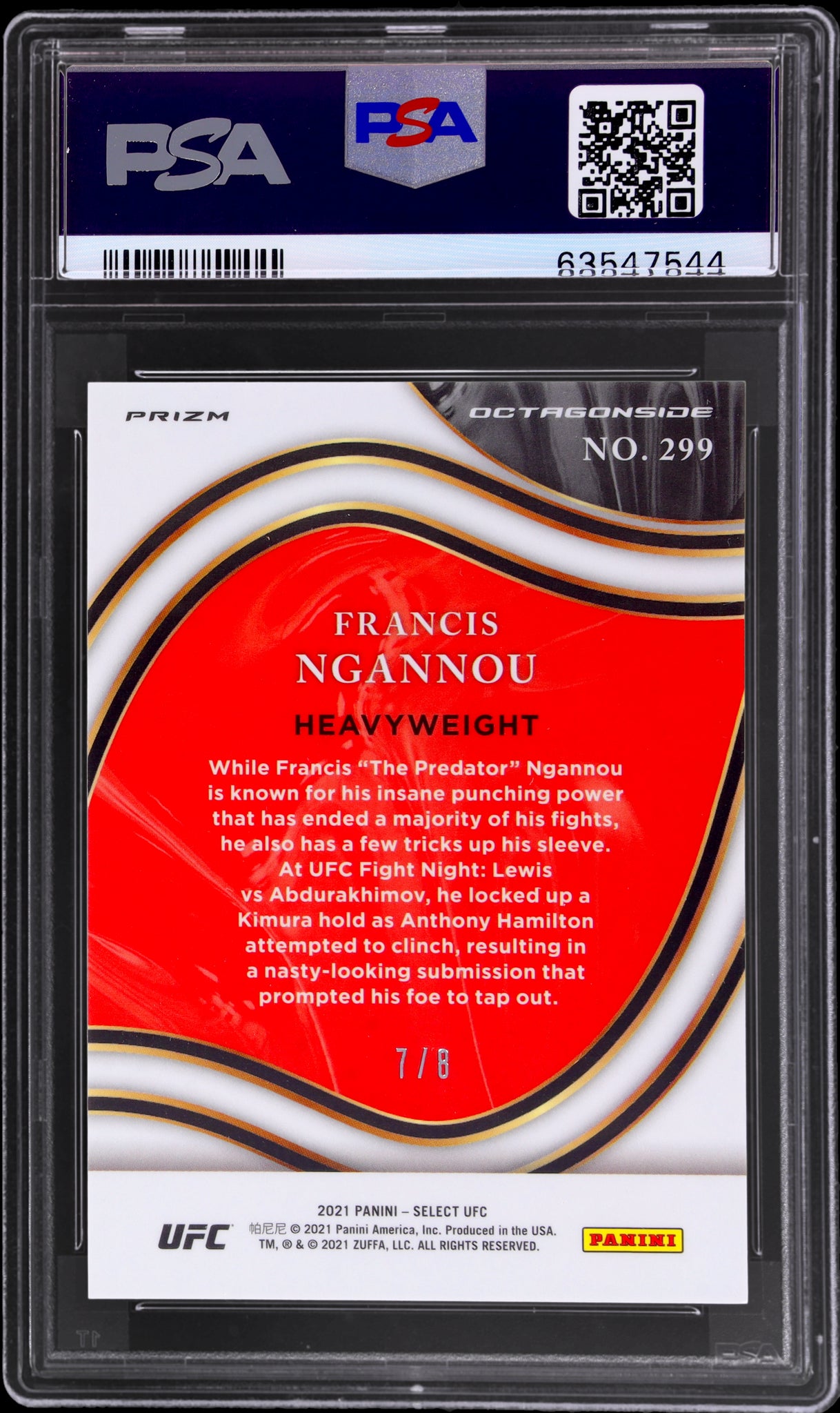 2021 Panini Select UFC #299 Francis Ngannou Lucky Envelope /8 PSA 9