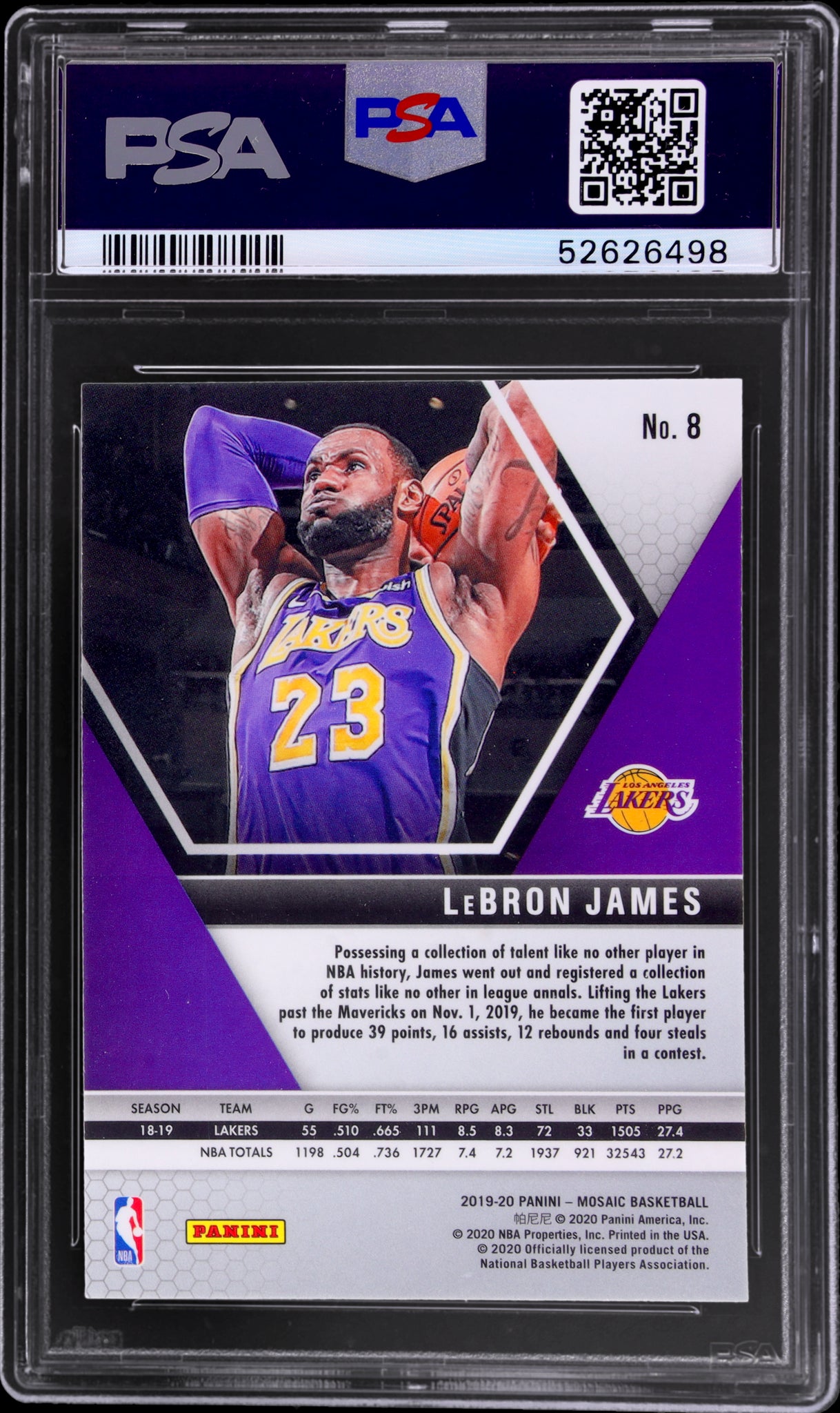 2019 Panini Mosaic #8 LeBron James PSA 10