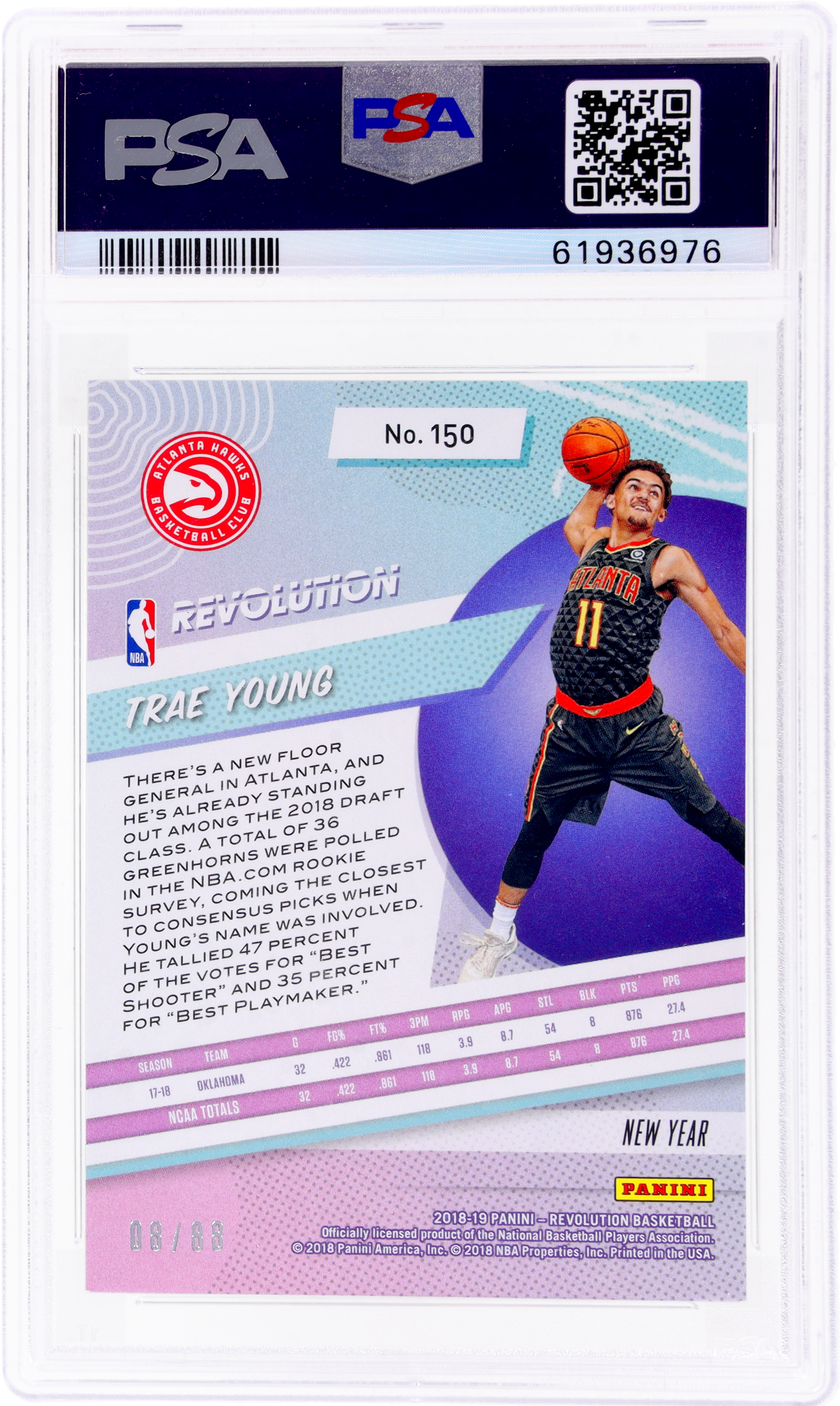 2018 Panini Revolution #150 Trae Young Chinese New Year Emerald /88 PSA 9