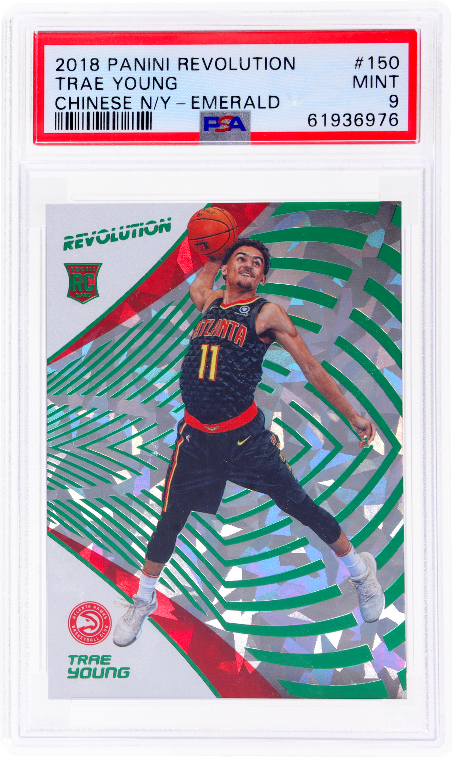 2018 Panini Revolution #150 Trae Young Chinese New Year Emerald /88 PSA 9