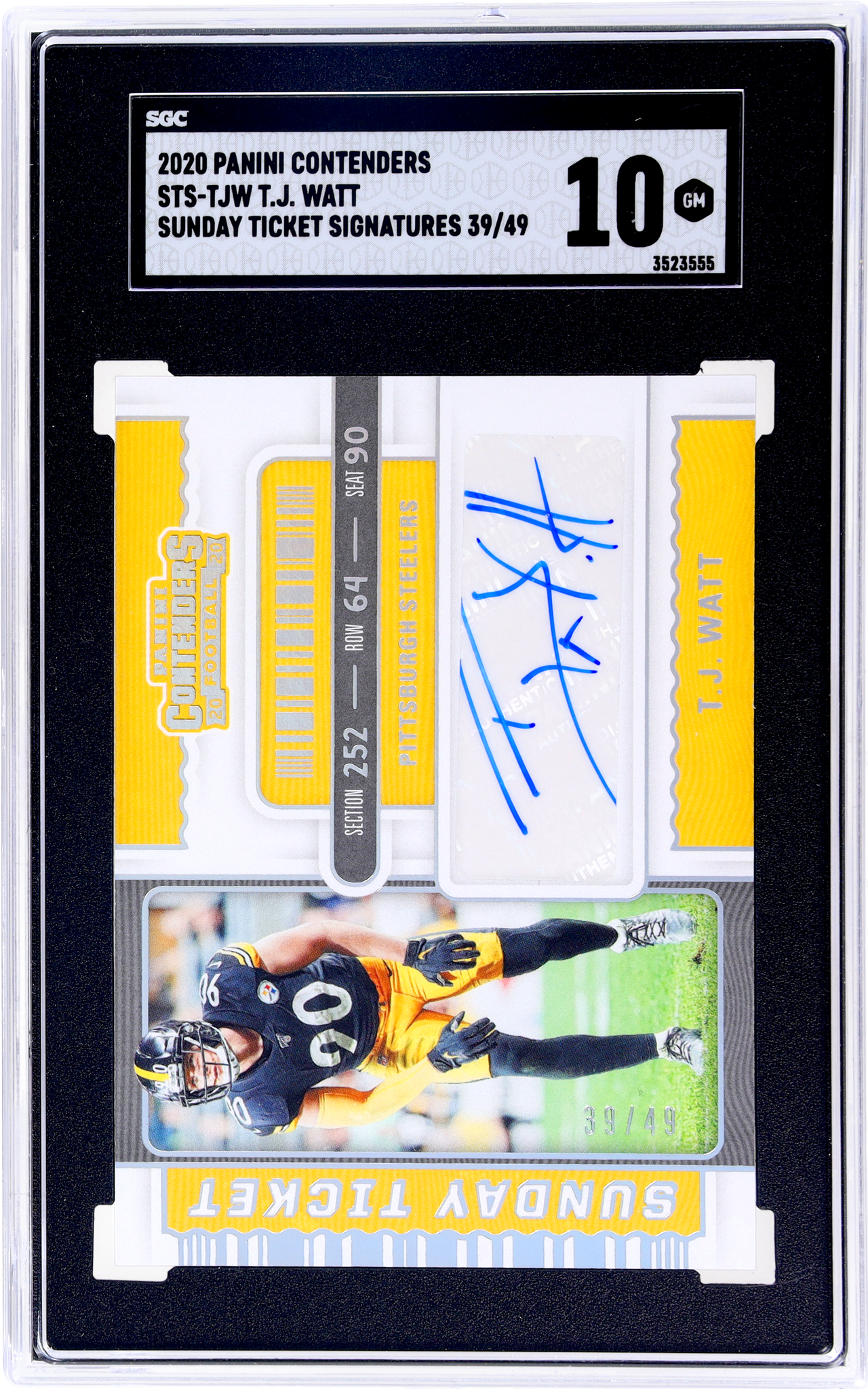 2020 Panini Contenders Sunday Ticket Signatures TJ Watt #7 /49 SGC 10