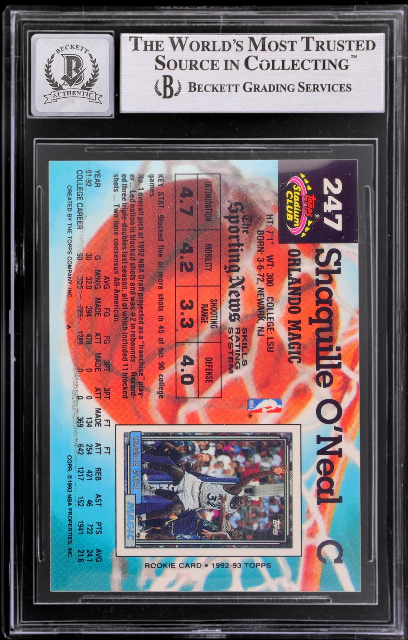 1992 Stadium Club #247 Shaquille O'Neal BGS 0