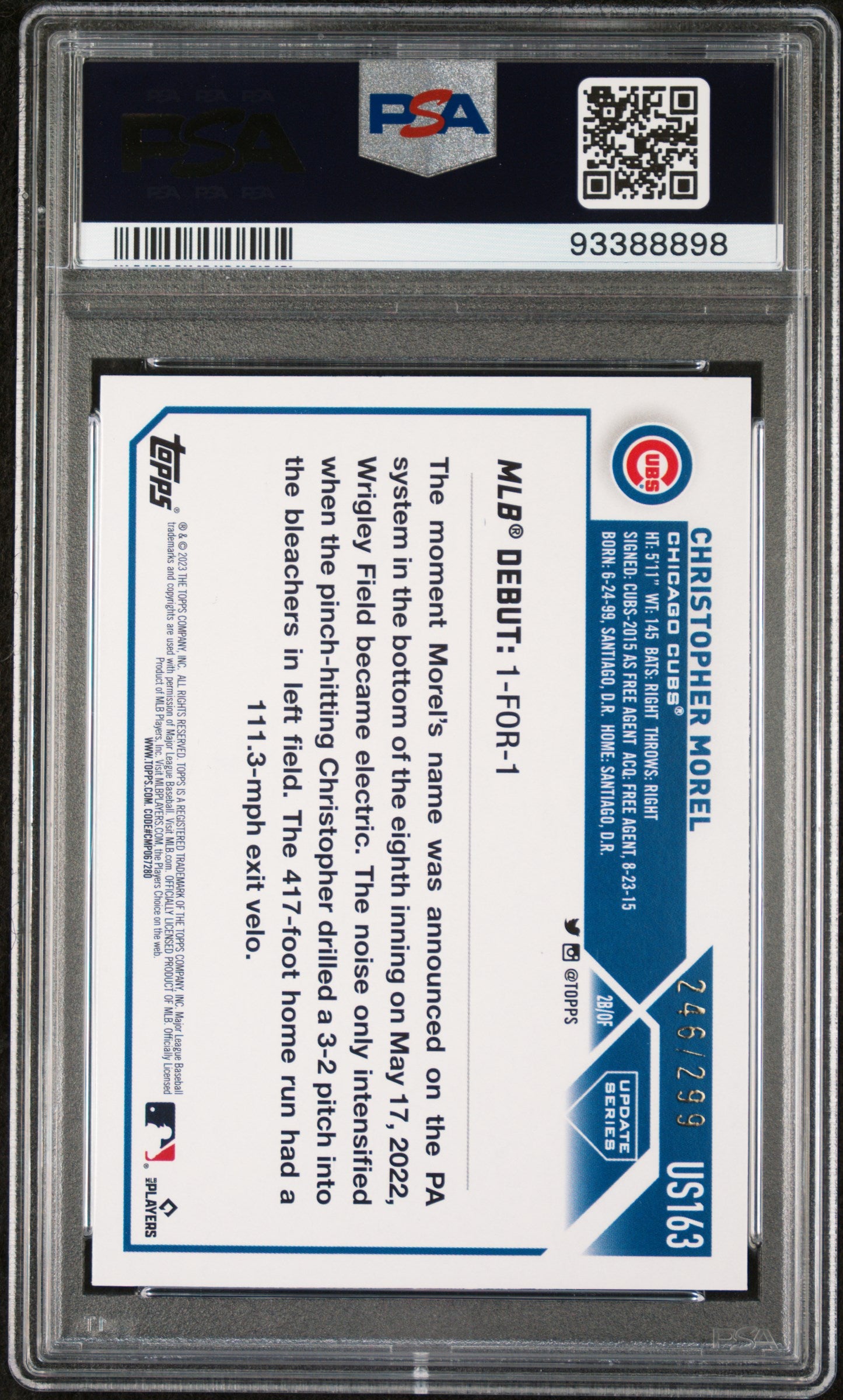 2023 Topps Update Orange Foil Christopher Morel #US163 RC /299 PSA 10