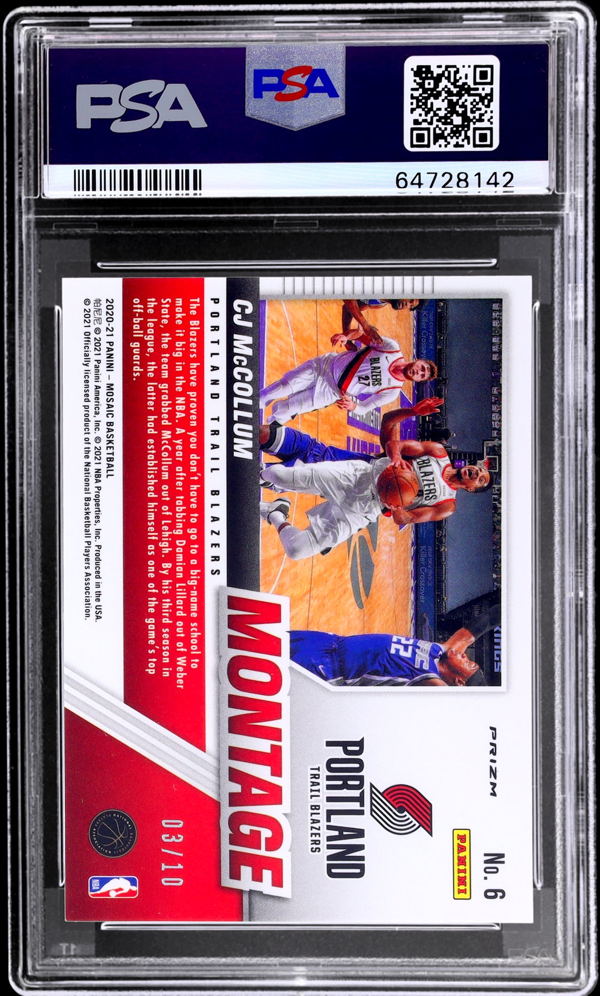 2020 Panini Mosaic #6 CJ Mccollum Montage Gold Prizm /10 PSA 9