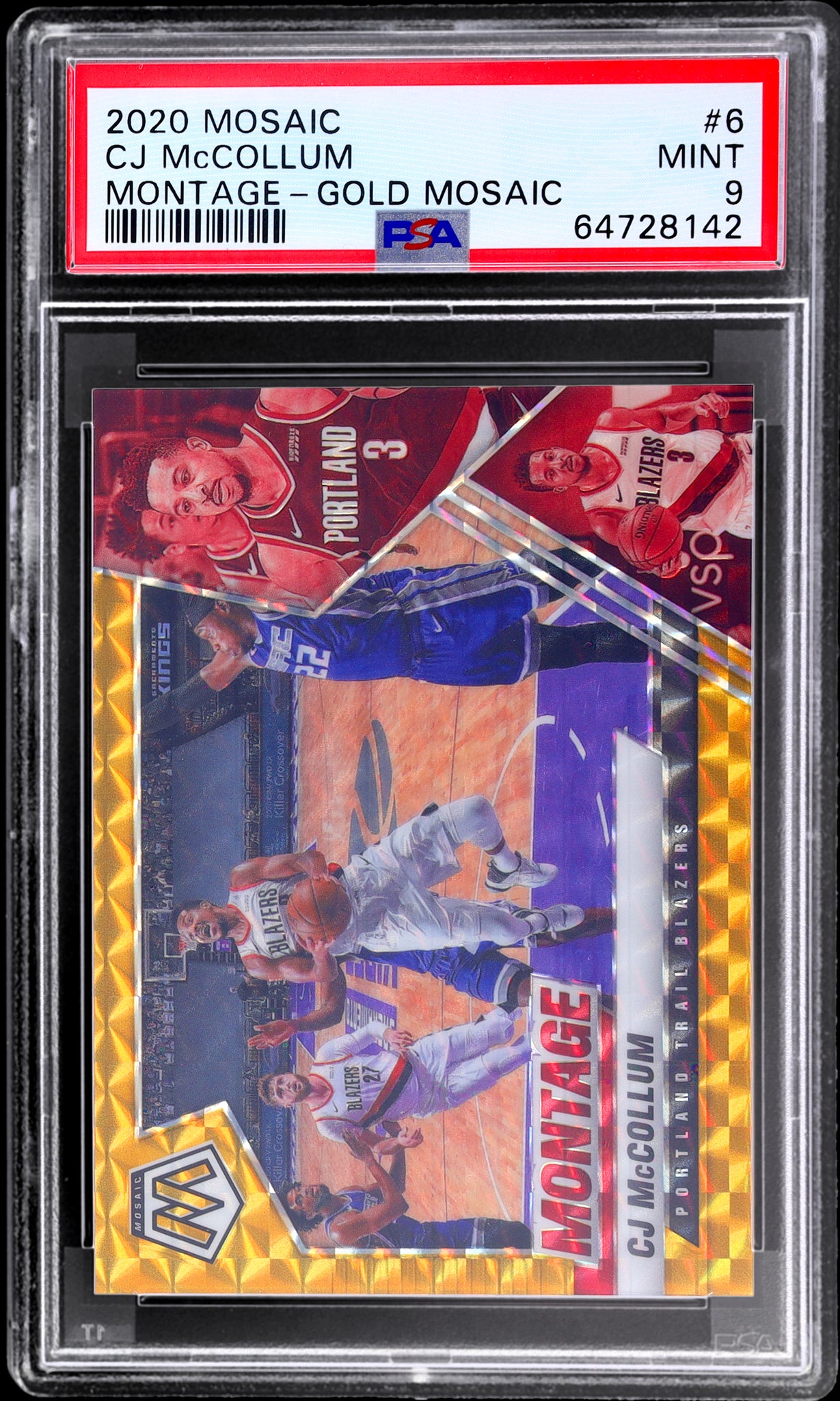 2020 Panini Mosaic #6 CJ Mccollum Montage Gold Prizm /10 PSA 9