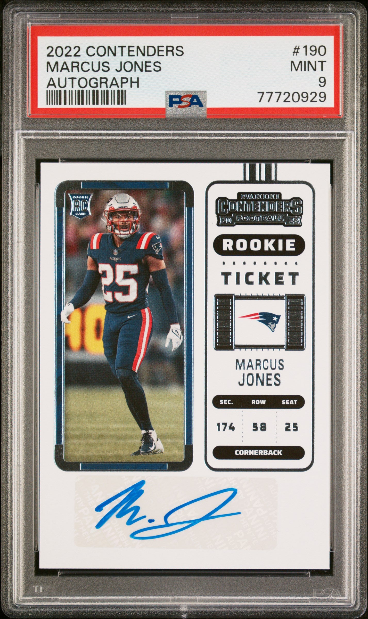 2022 Panini Contenders #190 Marcus Jones Autograph PSA 9