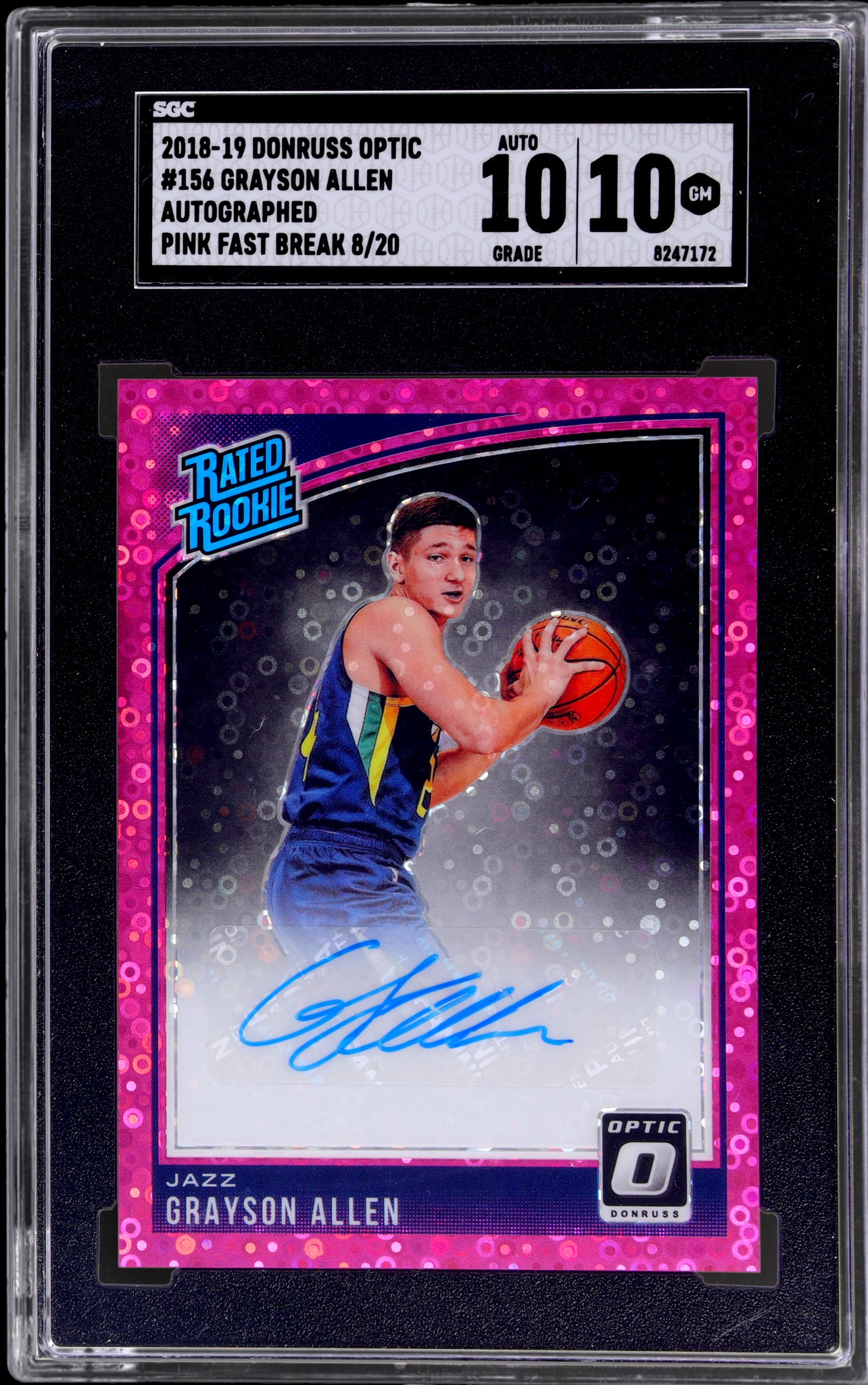 2018 Donruss Optic Rookie Auto Pink Fast Break Grayson Allen /20 SGC 10