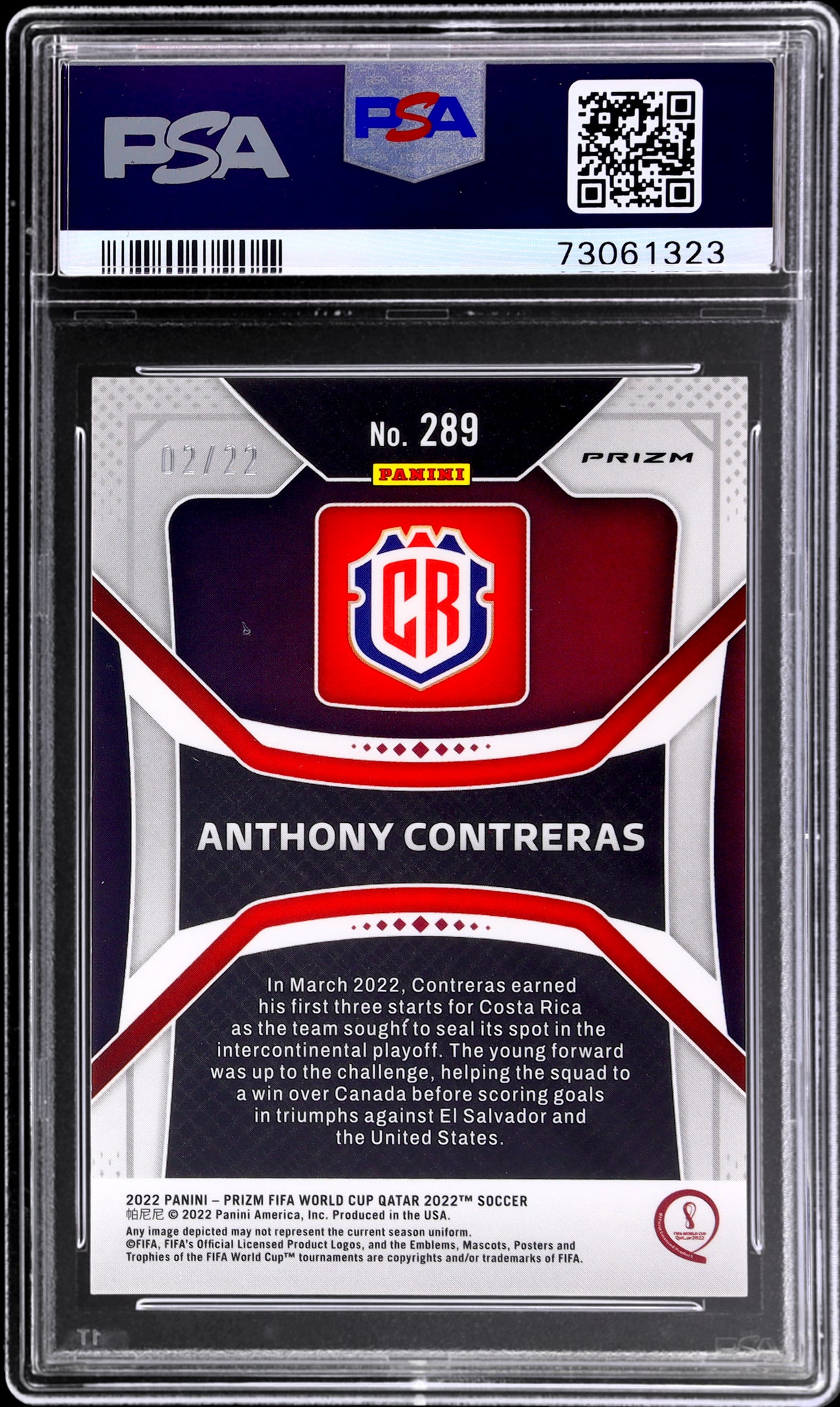 2022 Panini Prizm World Cup #289 Anthony Contreras Maroon Prizm /22 PSA 9