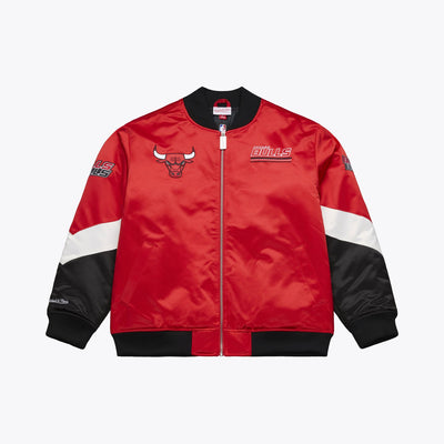 Mitchell & Ness Chicago Bulls Red Triple Check Heavyweight Satin Full-Zip Jacket