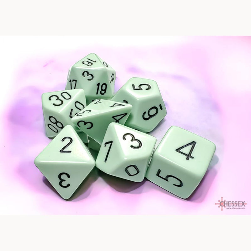 Chessex Opaque Polyhedral 7-Die Set - Pastel Green with Black
