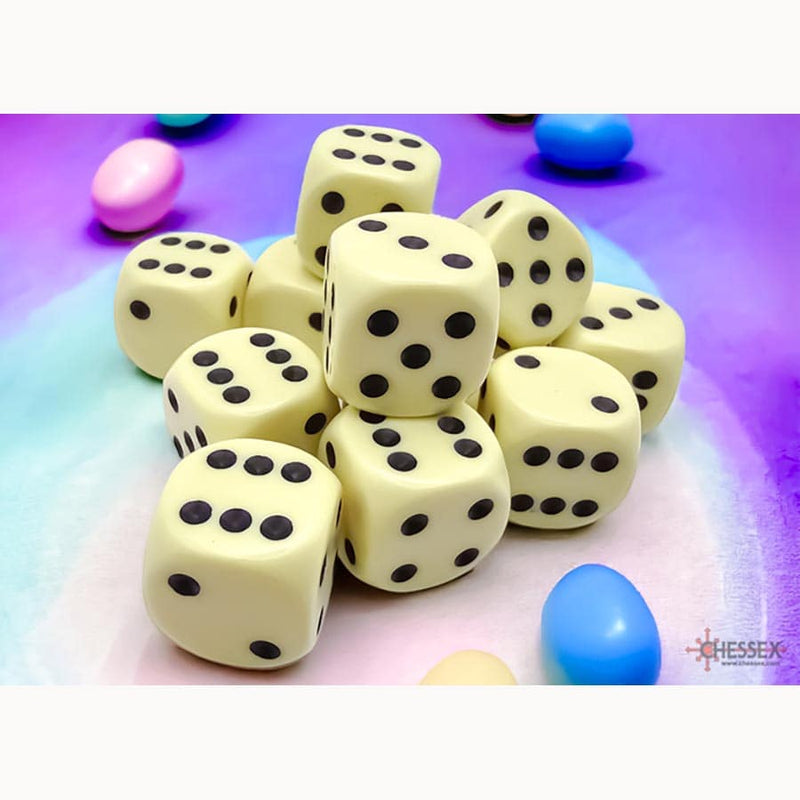 Chessex Opaque 16mm d6 Dice Block (12 Dice) - Pastel Yellow/Black