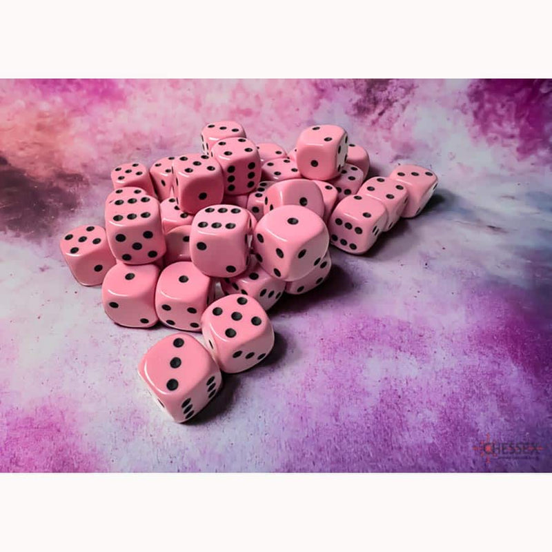 Chessex Opaque 12mm D6 Dice Block (36 Count) - Pastel Pink/Black
