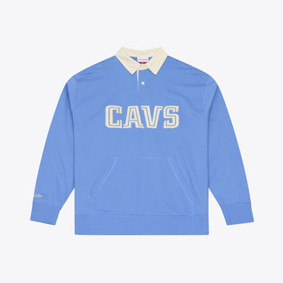 Mitchell & Ness Cleveland Cavaliers Light Blue Retro Roots French Terry Fleece Polo Sweatshirt