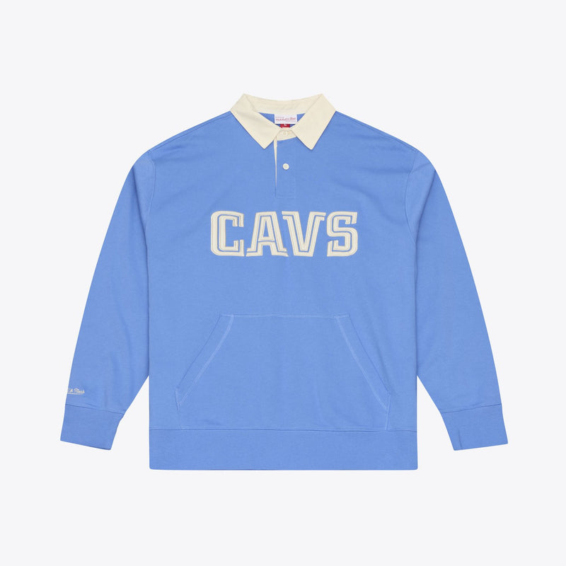 Mitchell & Ness Cleveland Cavaliers Light Blue Retro Roots French Terry Fleece Polo Sweatshirt