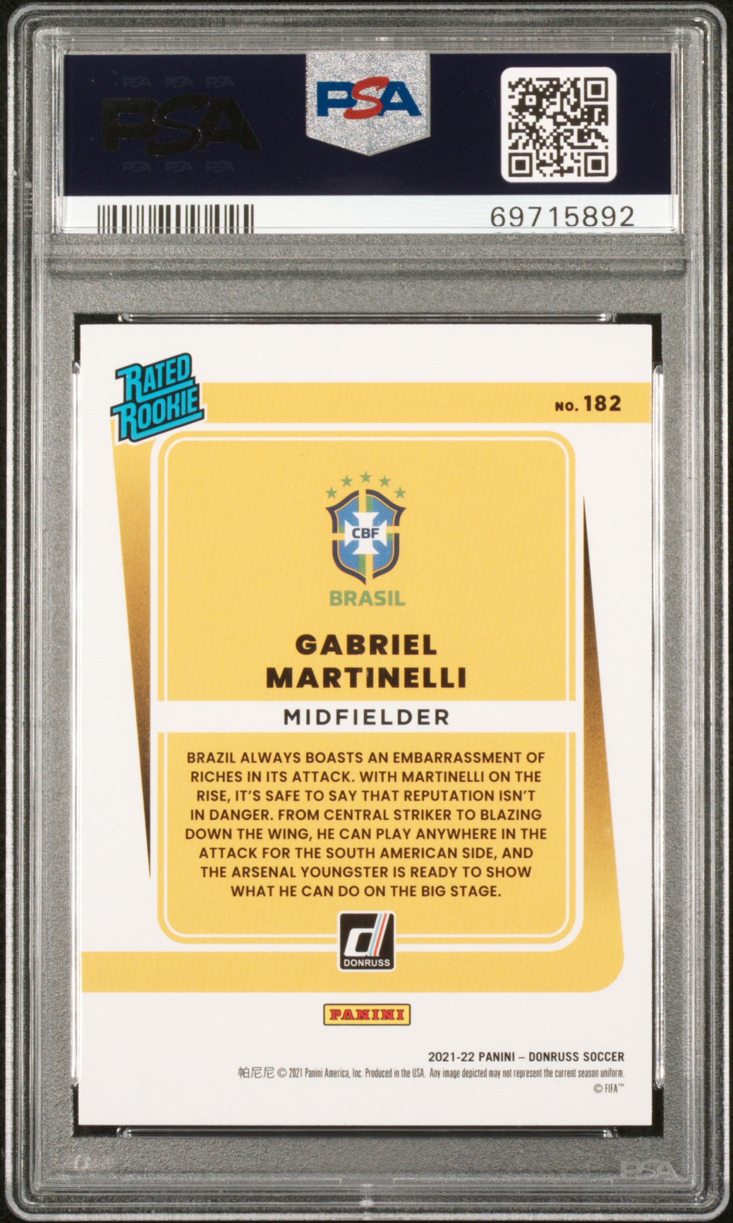 2021 Panini Donruss #182 Gabriel Martinelli PSA 10