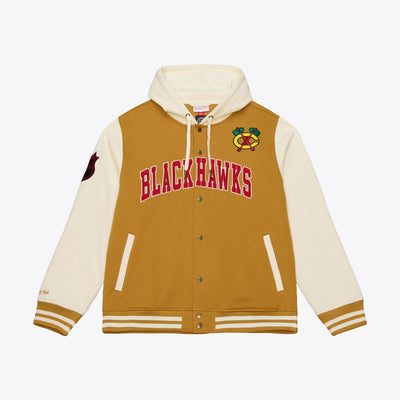 Mitchell & Ness Chicago Blackhawks Brown/Cream Dusted Fleece Full-Snap Jacket