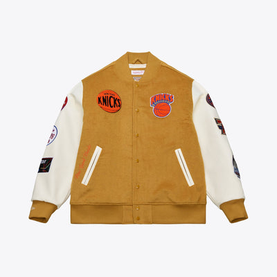 Mitchell & Ness New York Knicks Brown/Cream Dusted Varsity Full-Snap Jacket