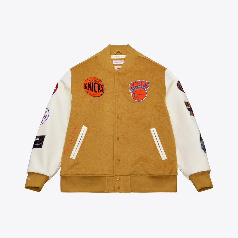 Mitchell & Ness New York Knicks Brown/Cream Dusted Varsity Full-Snap Jacket
