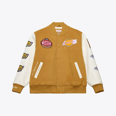 Mitchell & Ness Los Angeles Lakers Brown/Cream Dusted Varsity Full-Snap Jacket