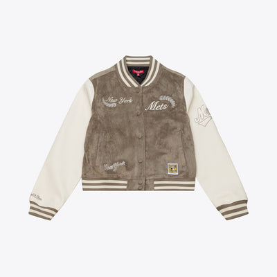 Mitchell & Ness Women's New York Mets Tan/Cream Varsity Full-Snap Jacket