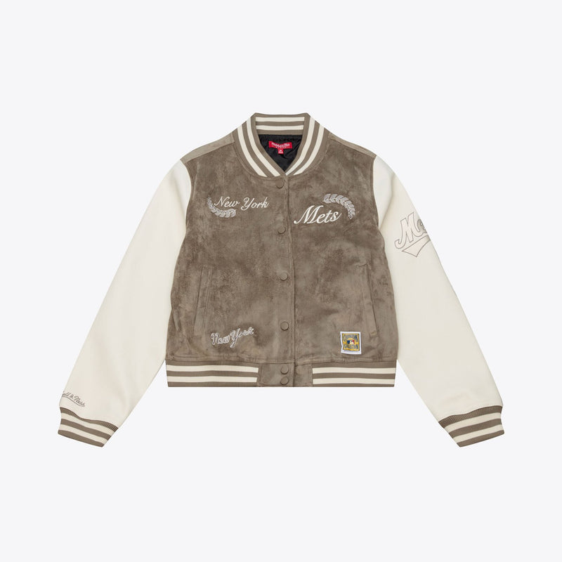 Mitchell & Ness Women's New York Mets Tan/Cream Varsity Full-Snap Jacket
