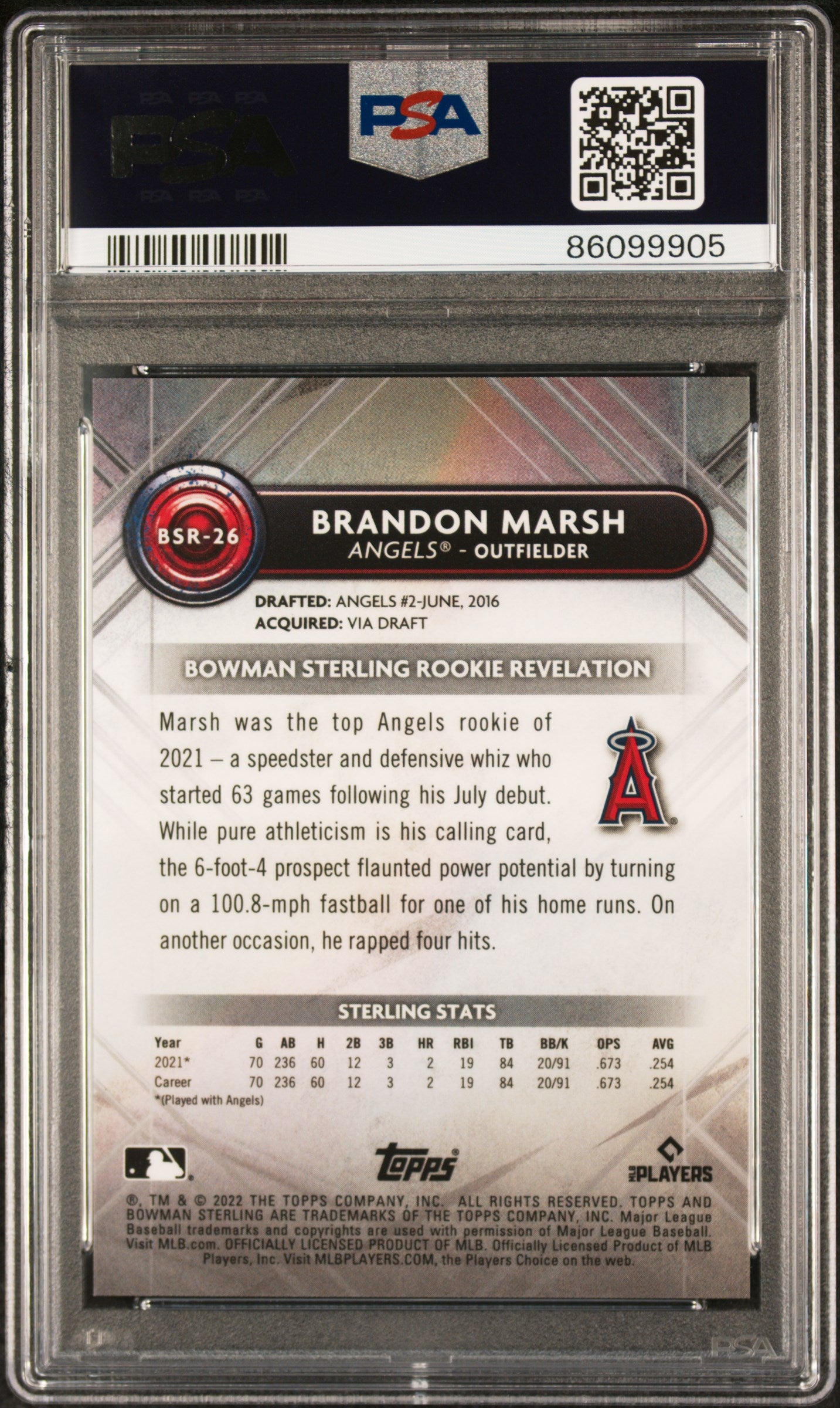 2022 Bowman Sterling Superfractor Brandon Marsh #BSR26 RC 1/1 PSA 10