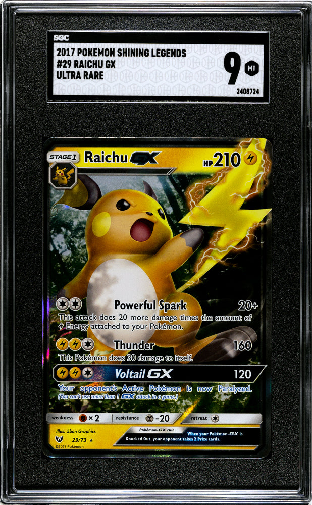 2017 Pokemon Sun and Moon Shining Legends Raichu GX #29 SGC 9