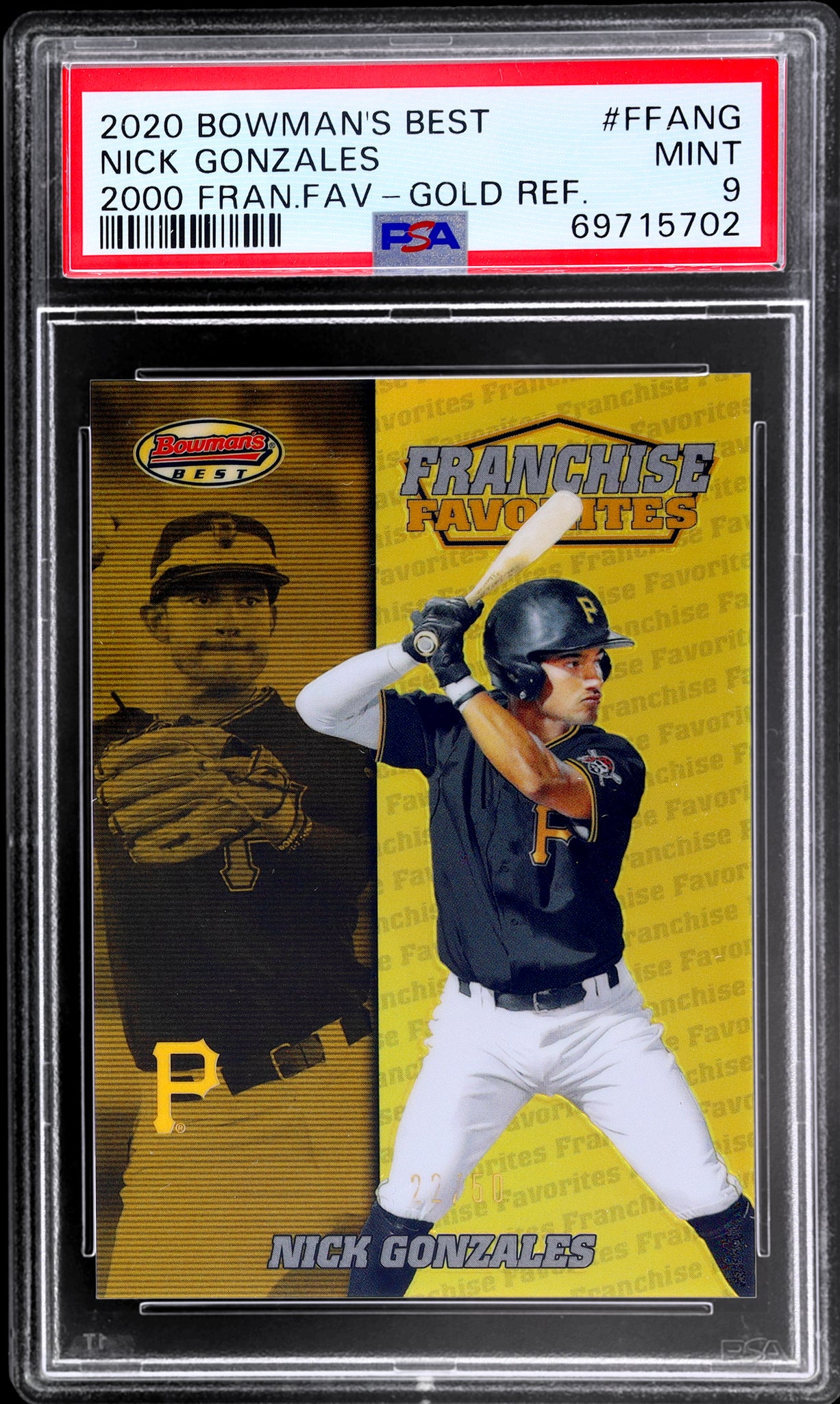 2020 Bowman's Best Franchise Favorites Gold Refractor Nick Gonzales /50 PSA 9