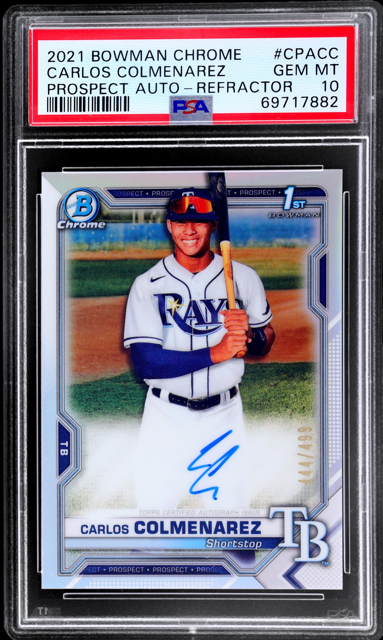 2021 Bowman Chrome Prospect Autograph Refractor Carlos Colmenarez /499 PSA 10