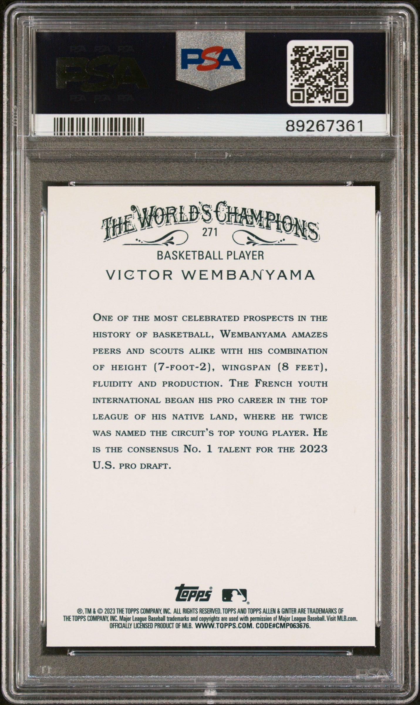 2023 Topps Allen and Ginter Silver Portrait Hot Box Victor Wembanyama #271 PSA 9