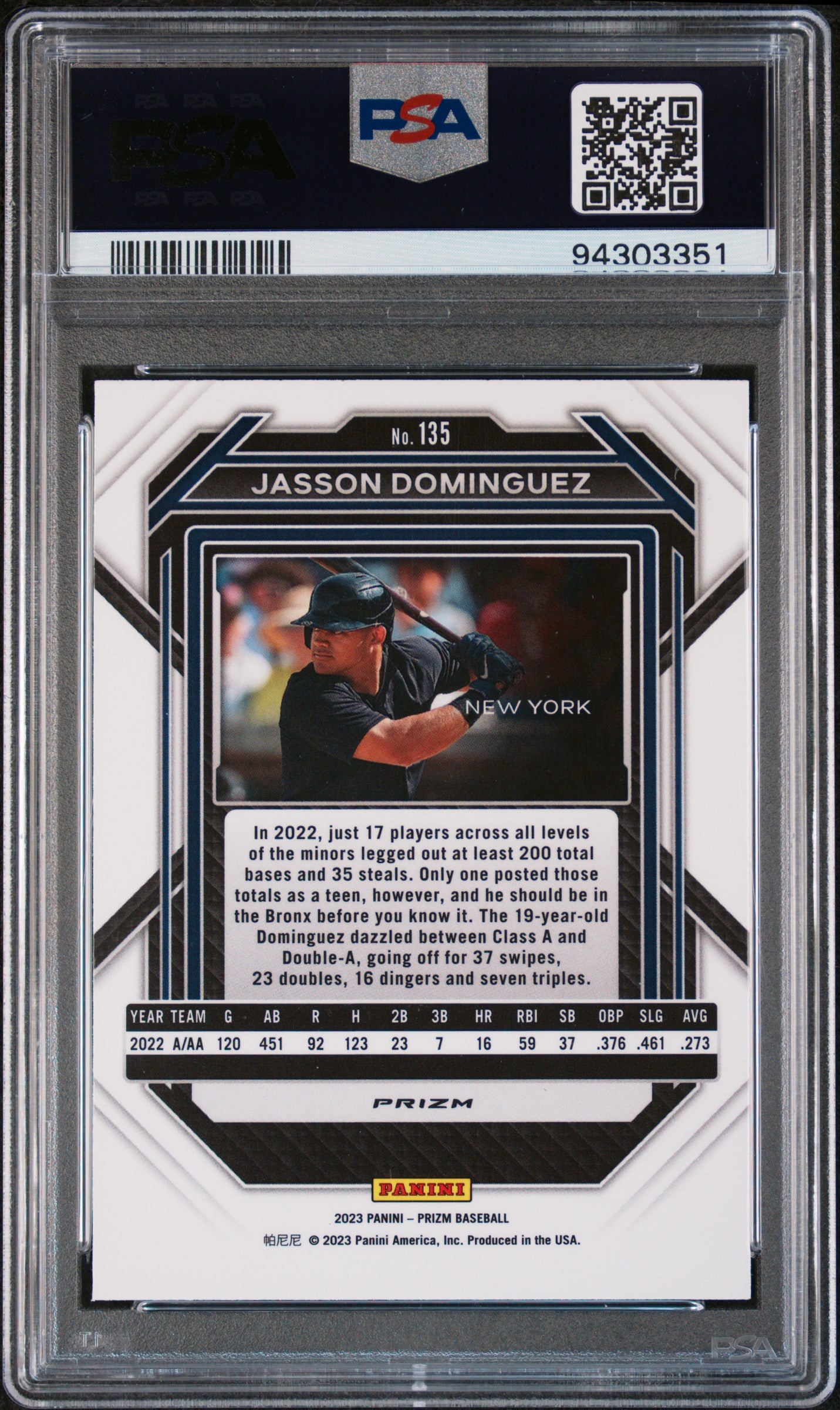 2023 Panini Prizm Green Ice Jasson Dominguez #135 PSA 10