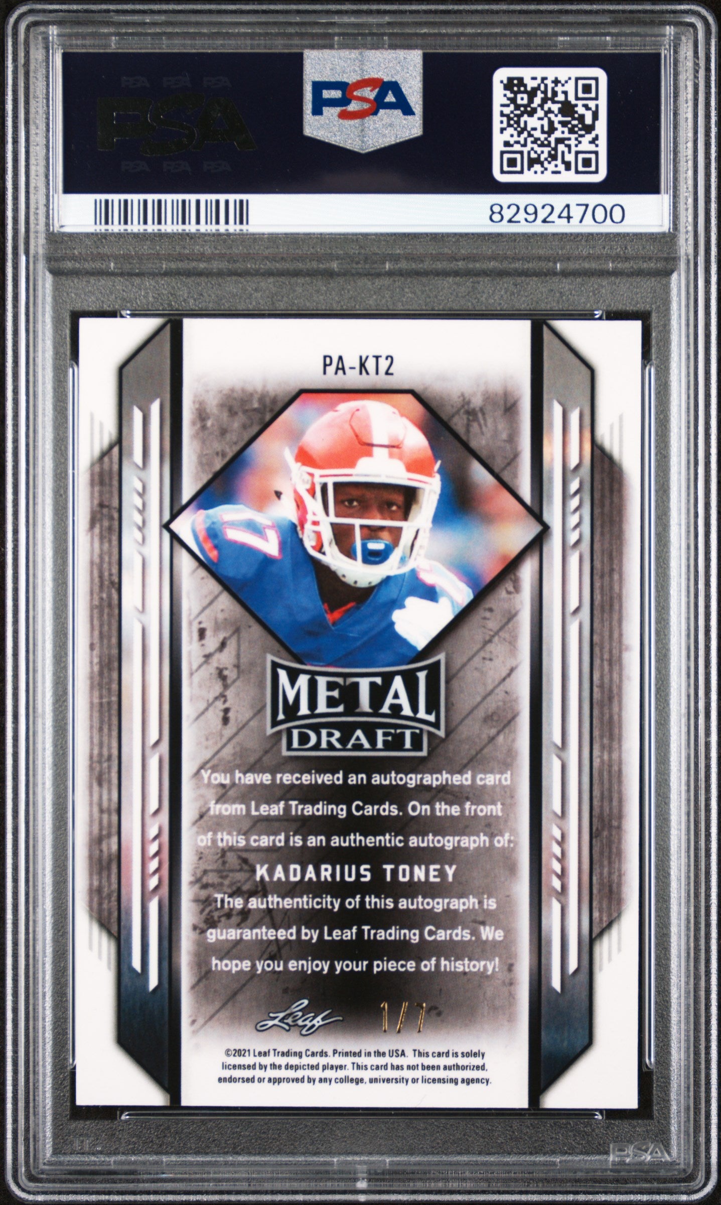 2021 Leaf Metal Draft Kadarius Toney Auto Portrait Green Crystal /7 PSA 10