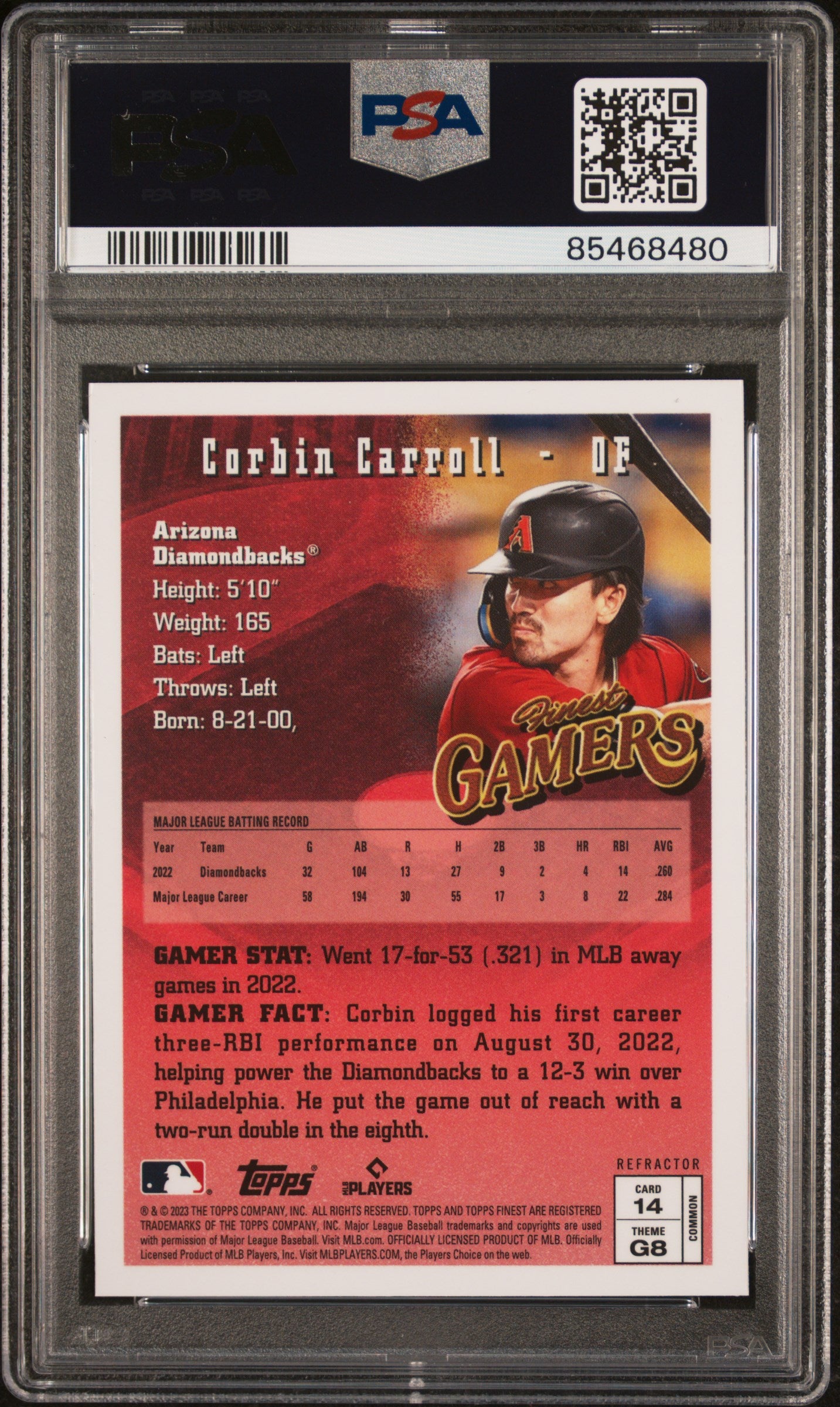 2023 Topps Finest Flashbacks Refractor Corbin Carroll #14 Rookie RC PSA 10