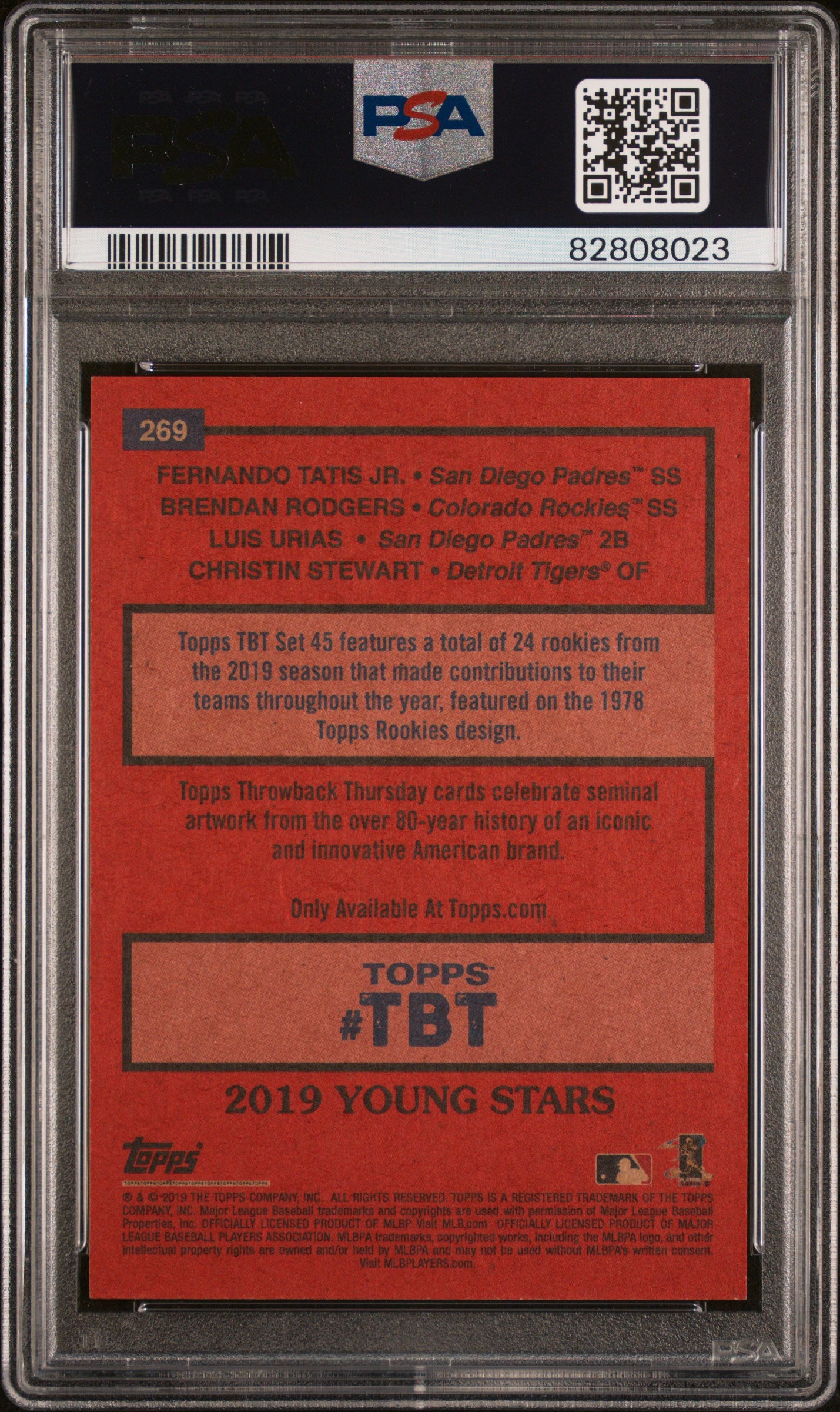 2019 Topps Throwback Thursday Tatis Rodgers Urias Stewart /1296 PSA 10