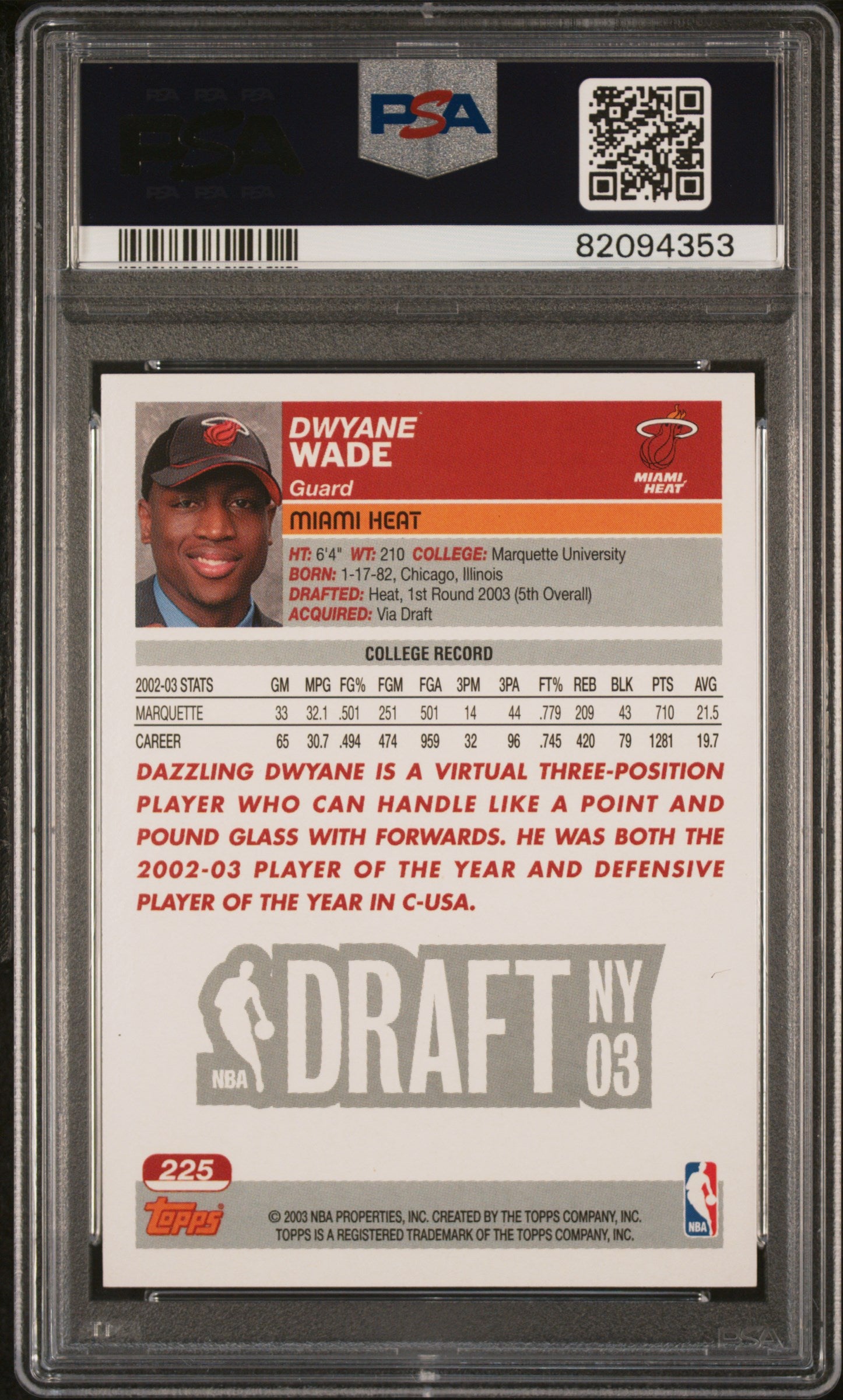 2003 Topps Dwyane Wade #225 PSA 9