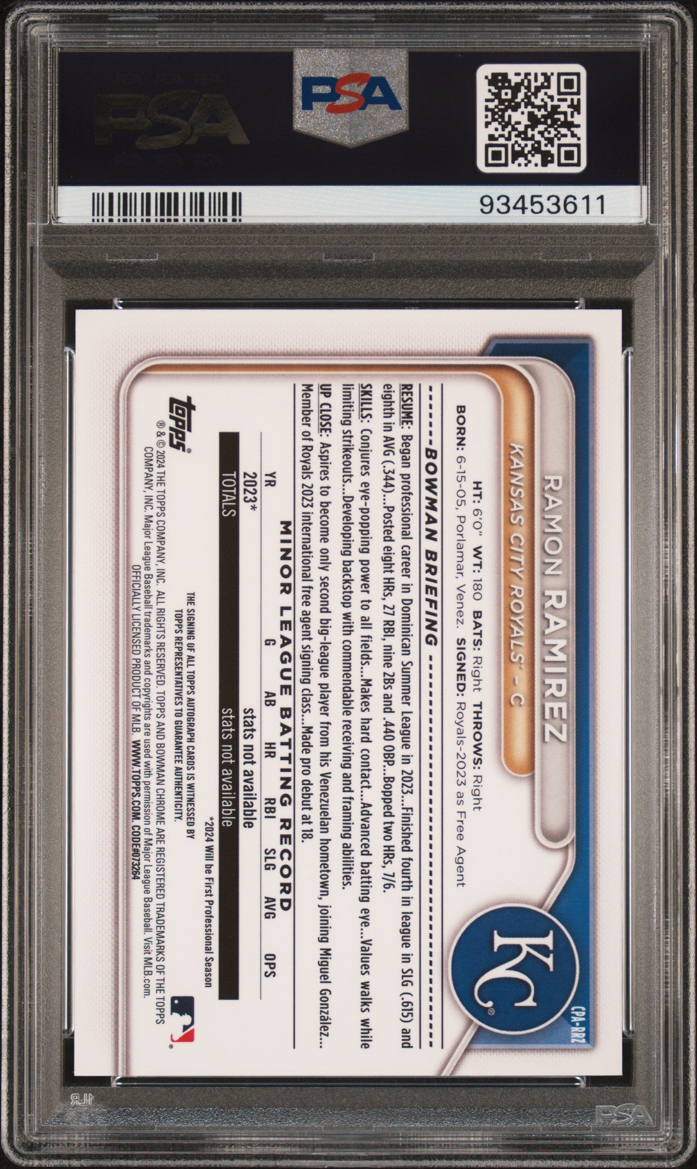 2024 Bowman Chrome Prospect Autographs Ramon Ramirez PSA 10