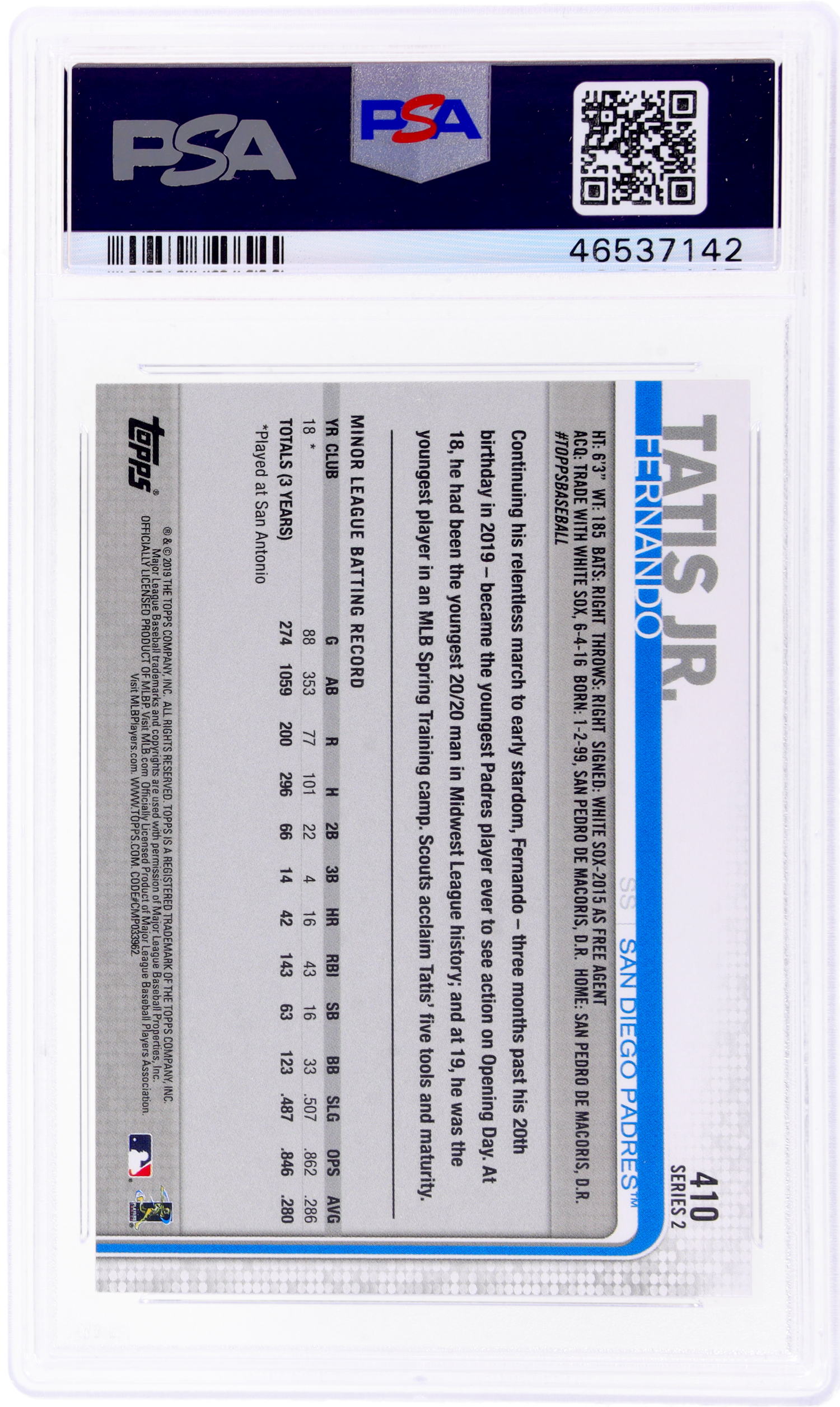 2019 Topps #410 Fernando Tatis PSA 10