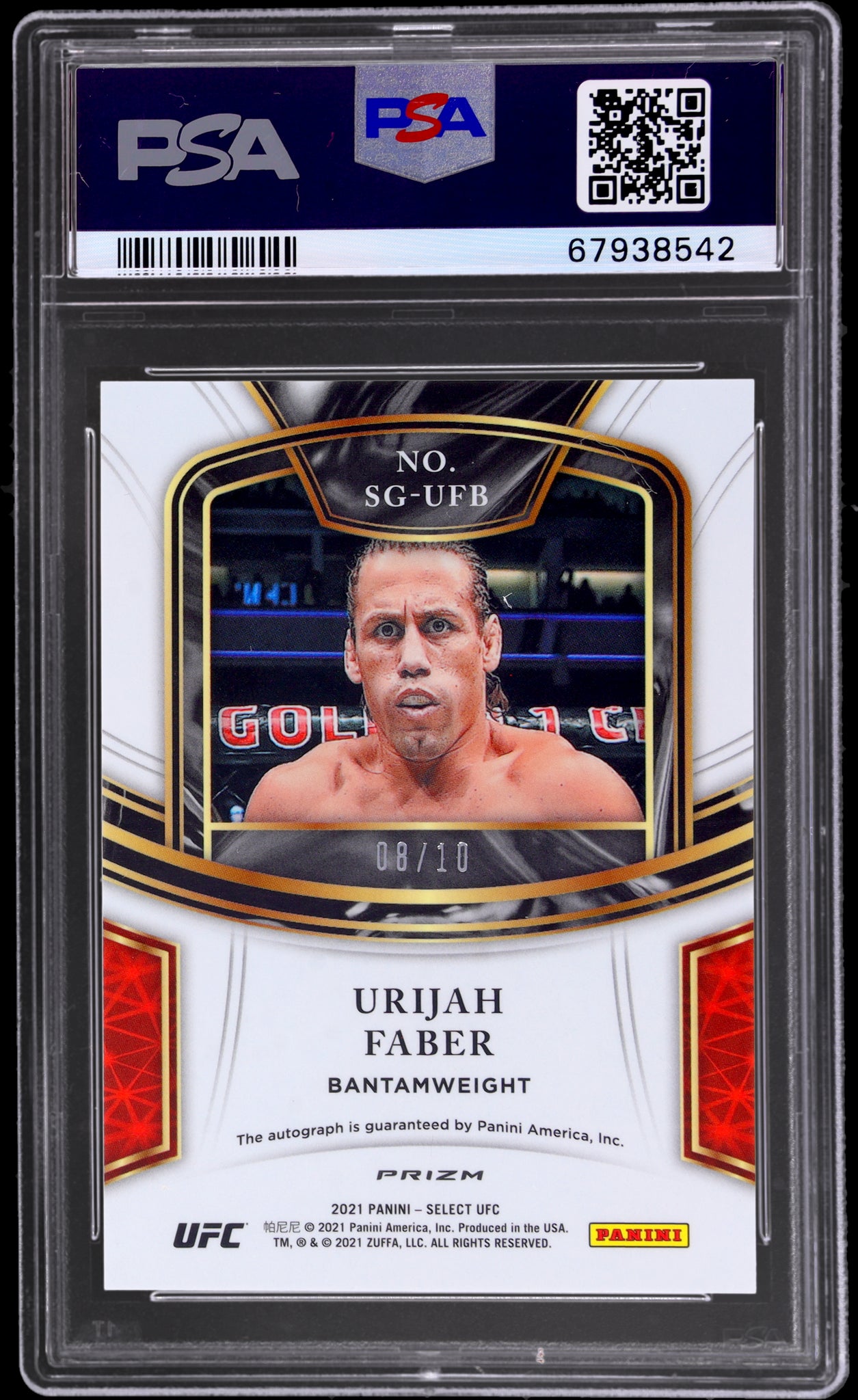 2022 Panini Select UFC Signature Gold Disco Prizm Urijah Faber #44 /10 PSA 10