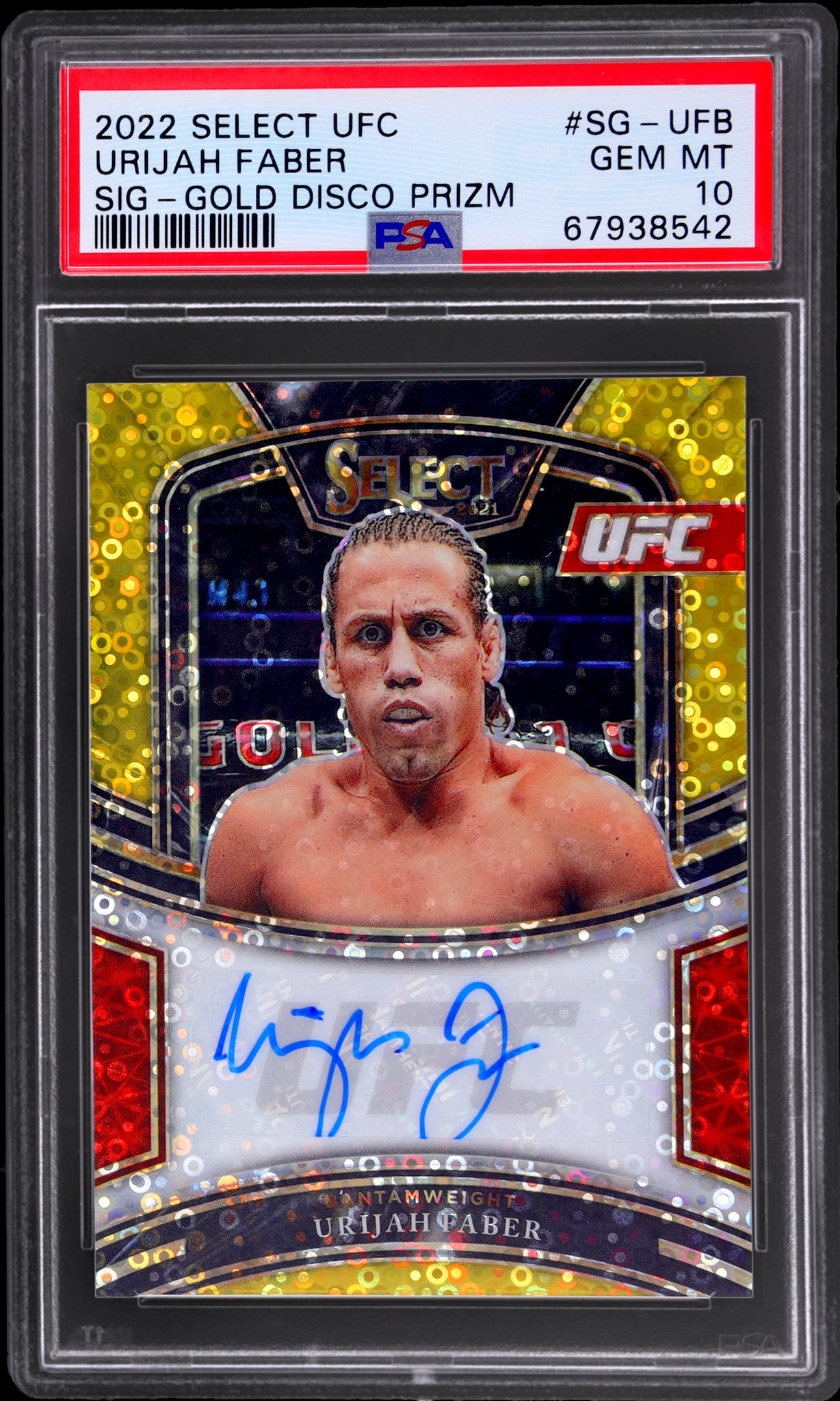 2022 Panini Select UFC Signature Gold Disco Prizm Urijah Faber #44 /10 PSA 10